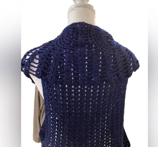 Beautiful unique handmade Crochet vest One Size blue with sparkles.