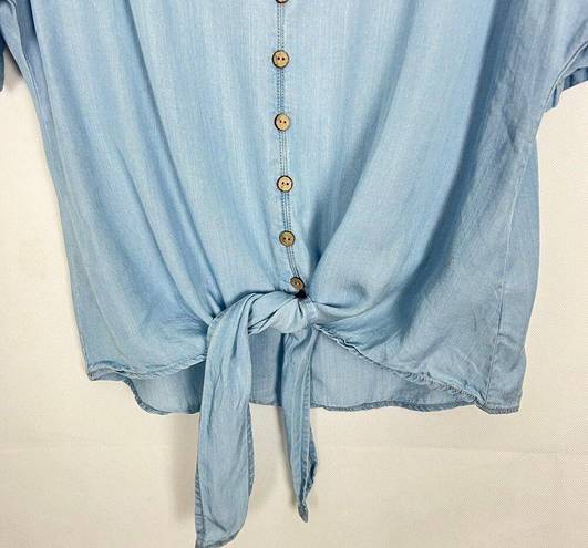 Harper  Lyocell Button Down Tie-Front Blue Top
