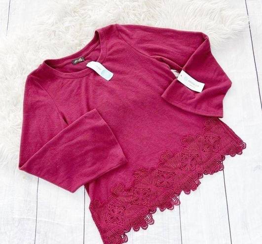 Stitch Fix  Womens Red Dee Elly Madrid Long Slight Bell Sleeve Lace Knit Top NEW