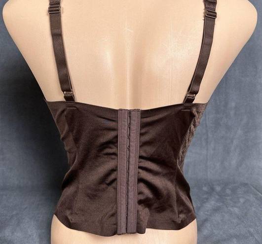 Second Skin Vintage Curvation Bustier Longline Bra 38D  Satin Brown Floral Y2K