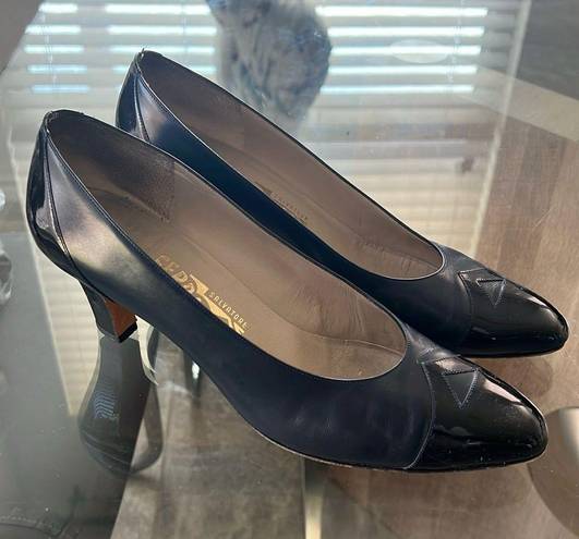 Salvatore Ferragamo  Leather Block Heel Shoes, (Made in Italy) Size 10