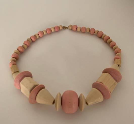 Madewell Tan and Pink Wooden Beaded Necklace