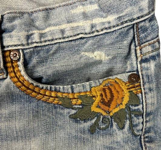 Guess  Y2K Cutoff Jean Shorts 30 Embroidered Flowers Vintage Distressed Logo