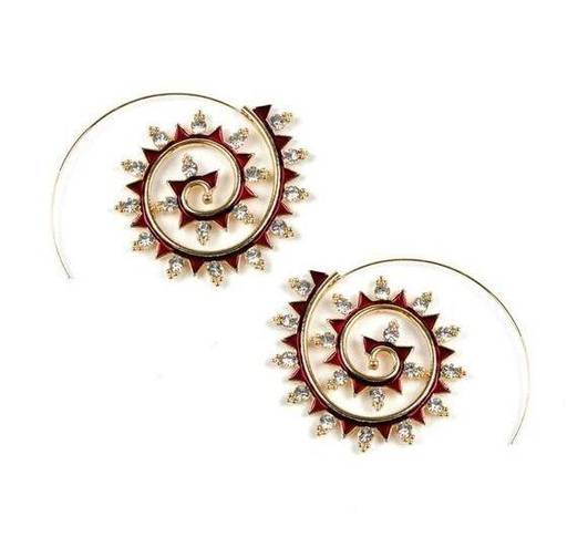 Amrita Singh Gold Austrian Crystal Red Enamel Spiral Hoop Earrings