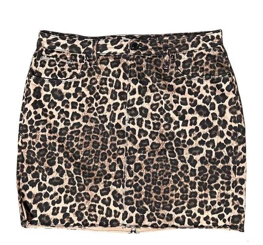 Good American  Leopard Print Raw Edge Denim Mini Skirt, Size 14/32