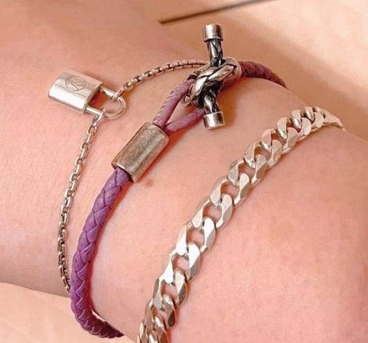 Bottega Veneta Authentic  Purple Leather Intrecciato White AG / 925 Bracelet