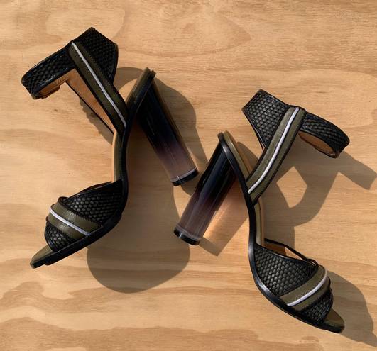 L.A.M.B. Carter Ankle Strap Chunky Heels.