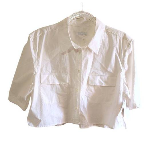 Equipment ‎ Cropped Button Down Shirt Womens Size L Collared Pockets White