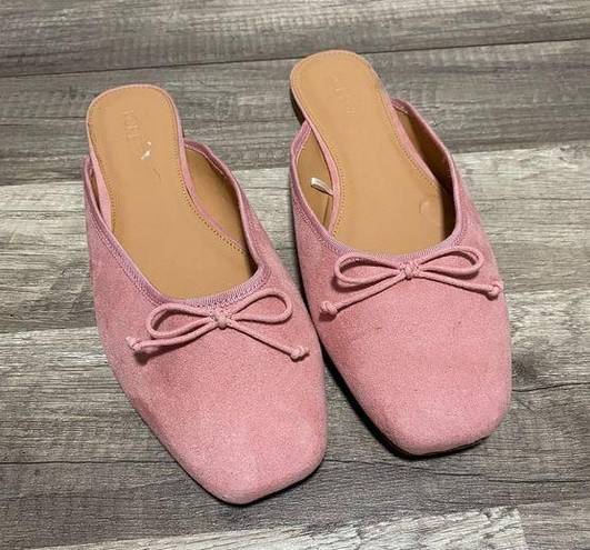 J.Crew  Factory Pink Bow Square Toe Ballet Mules