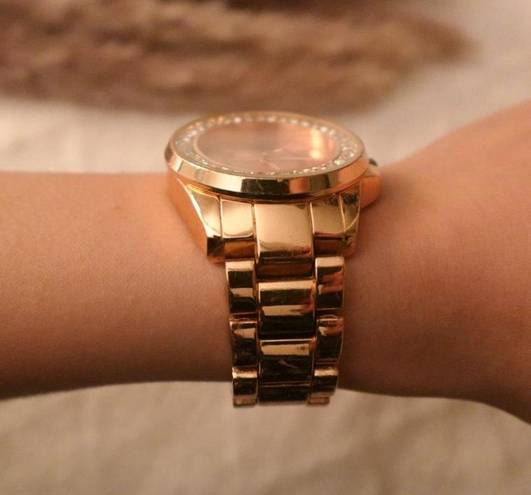 American Vintage Rose Gold Crystal Quartz Chunky Link Watch