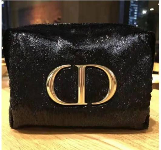Christian Dior Dior Beaute  Black Velvet Travel Pouch Big Toiletry Clutch Cosmetic Bag