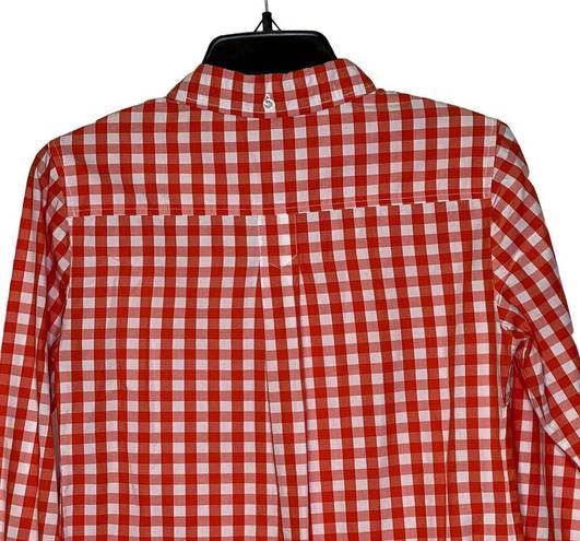 Daniel Cremieux  1/2 Button Shirt Size XS Orange White Gingham Check 100% Cotton