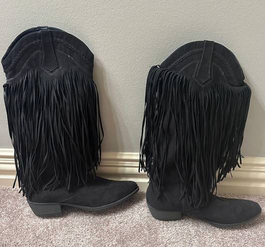 Qupid Boutique Black Fringe cowboy/ cowgirl boots