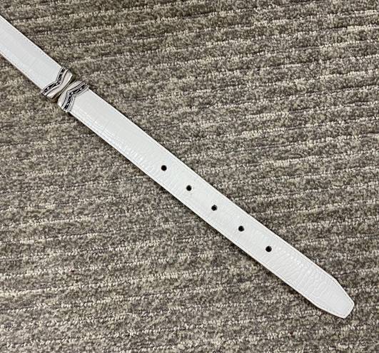Brighton Vintage White Beige Leather Reversible Western Skinny Belt