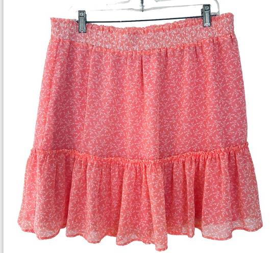 The Loft  Peach Ruffle Floral Lined Short Skirt New Women's Size L Has No Tag