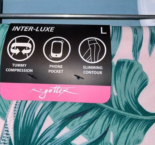 Gottex  Pink Palm Capri Length Inter-Luxe Leggings Size Large