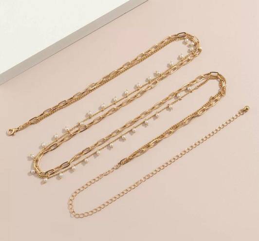 Waist chain overlay pearl and gold tone chain