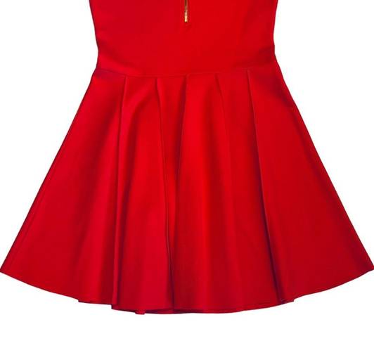 Parker  Tara Red Flared Pleated Skirt Stretch Mini Dress M