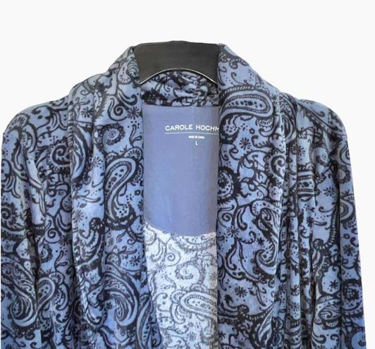 Carole Hochman Grayish Blue w Black Paisleys/Flowers Soft Stretchy Cardigan Women Large