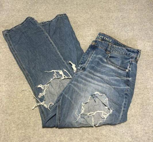 American Eagle  Womens Jeans Size 16R Tom Girl Button Fly Distressed Loose Boho