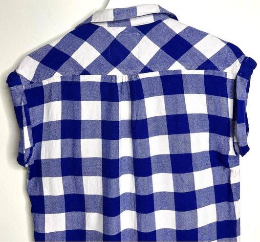 Rails  Cap Sleeve Blue White Check Button Shirt Size XS