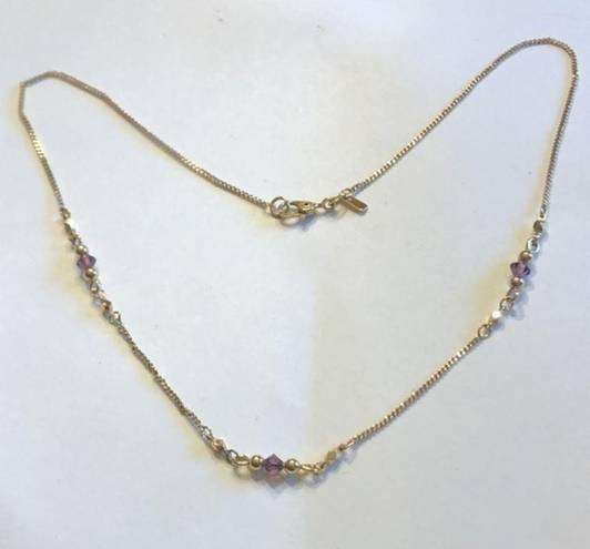 Monet Vintage Signed  Gold & Purple Amethyst Beaded Chain Necklace