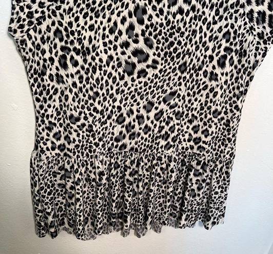 Carmen Marc Valvo  Peplum Blouse White Animal Print