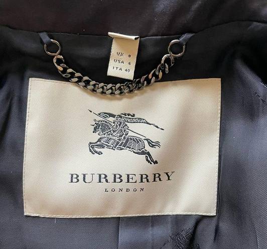 Burberry London Trench Coat Jacket Mid Length Double Breasted Black Size 6