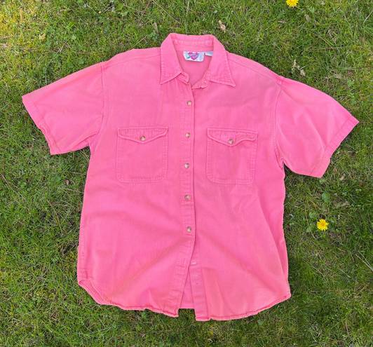 American Vintage Vintage Keren Hart coral pink cotton casual button up shirt - size medium