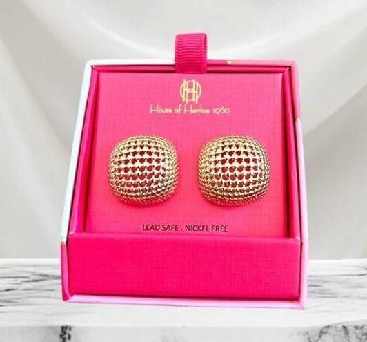 House of Harlow NIB  1960 Goldtone Stud Earrings Textured Button NickelFree Lead