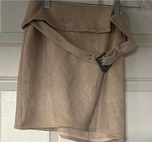 Lovers + Friends  Revolve Mini Skirt Faux Suede Belted Khaki Size Small NWOT