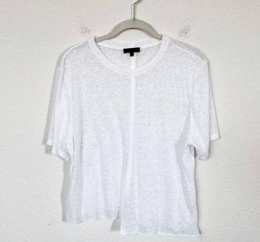 The Range [] White Linen Blend Crew Neck Asymmetrical Hem Cut Off T-Shirt Large