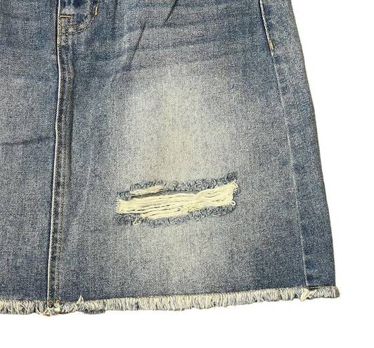 Harper  A-Line Distressed Denim Mini Skirt Women Small Raw Hem Medium Wash Cotton
