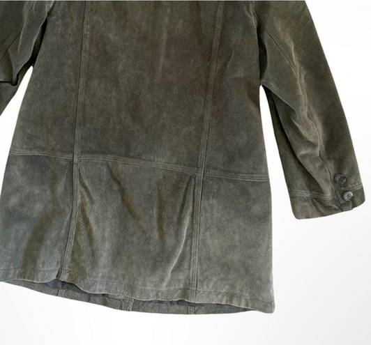 Bernardo  Collection Women's Green Leather Suede Button Down Jacket Coat