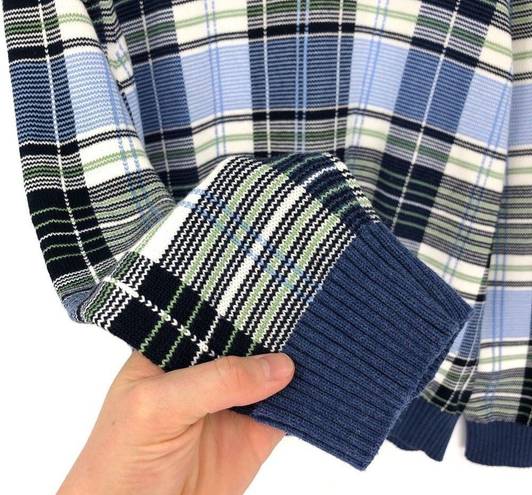 Brooks Brothers  Supima Cotton Plaid Crewneck Sweater Blue White Green L