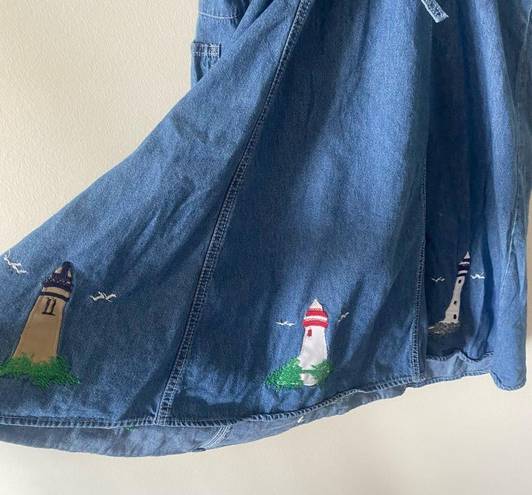 Krass&co Vintage 90s UM &  Nautical Lighthouse Embroidered Denim Mini Dress