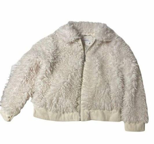 BCBGeneration  Zip Front Faux Fur Jacket in Cream