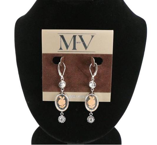 ma*rs New  and Valentine Vintage Sterling Silver Pearl Rose Crystal Dangle Earring