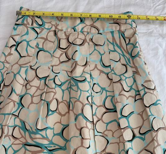 Lilly Pulitzer Bird Print Skirt Drop Waist Pleats Khaki and Blue Size 8