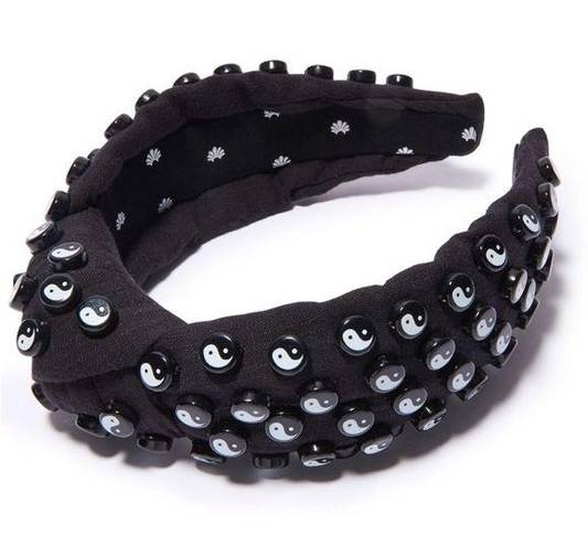 Lele Sadoughi NWT  Jet Yin Yang Fabric Top Knot Headband Beaded Black White Y2K