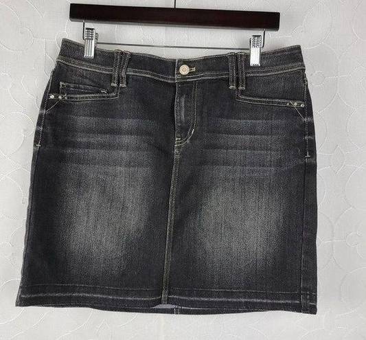 White House | Black Market  Womens Skirt Size 10 Black Denim Mini Faded Button Zip