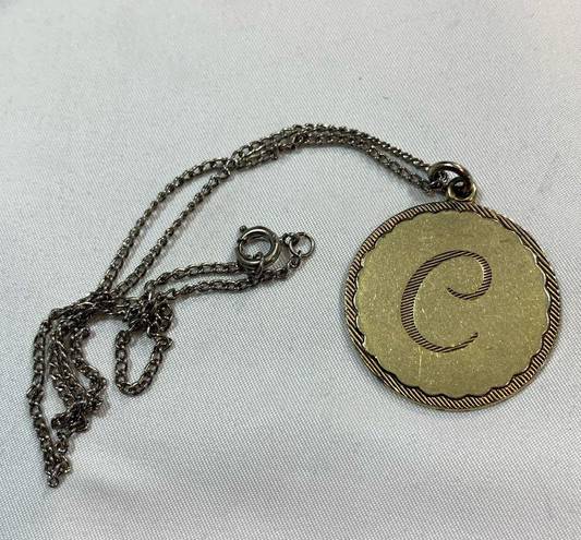 Anthropologie  Brushed Gold Initial Disk Necklace Letter C