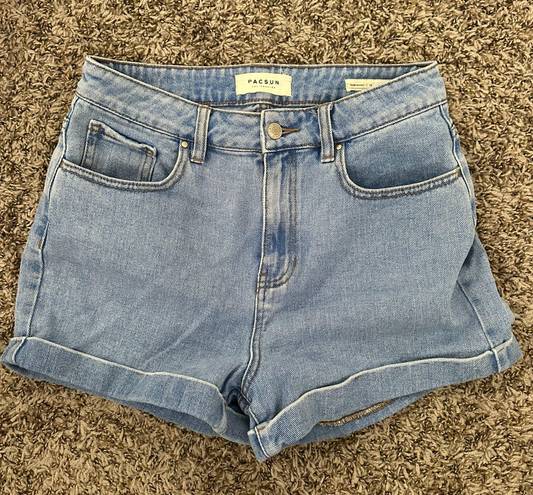 PacSun Mom Shorts Medium Wash Blue Denim Cuffed High Waisted Jean Short Size 28