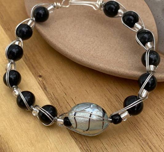 Onyx Handcrafted  Glass Bead Wire Wrapped Bracelet