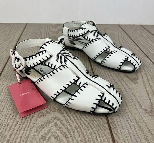 Farm Rio  Whipstitch Embroidered Palm Tree Vegan Sandals 9.5 Black & White $195