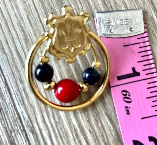 Black Bead Gold tone red and  post earrings