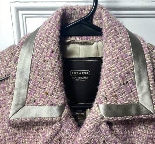 Coach | Wool Blend Tweed Peacoat Satin Detail Pink Beige Sz 4