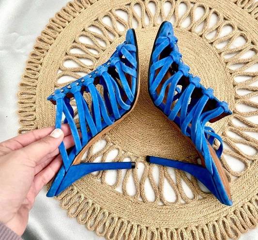 Givenchy  Blue Suede Caged Open Toe Heels in Size 37