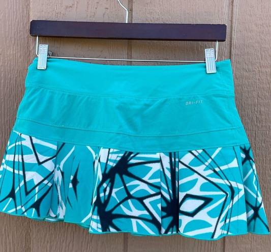 Nike  Womens Skort Skirt Victory Pleated Tennis Teal Black White Print Small