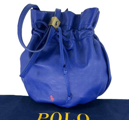 Polo  Ralph Lauren Blue Leather Pony Pouch Bucket Bag